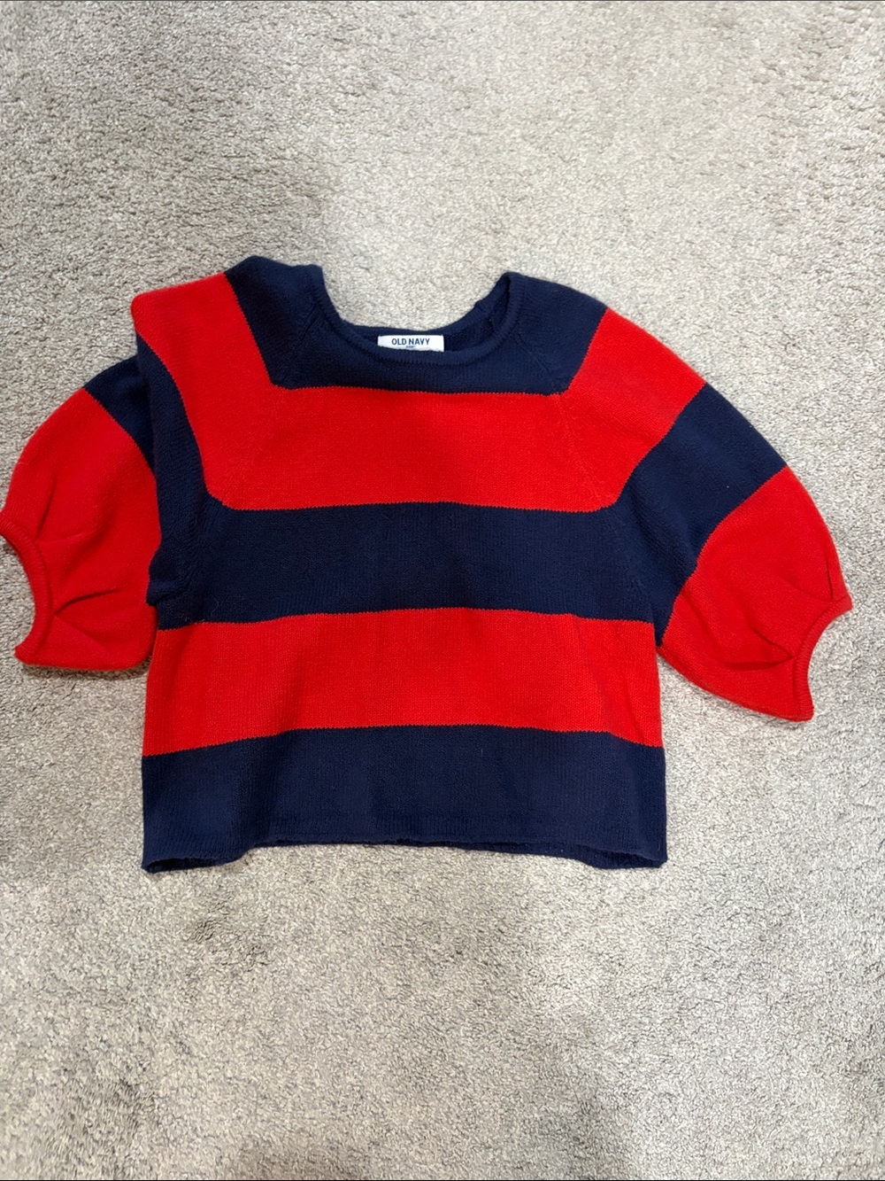 Old Navy Red and Navy Wide-Strip cropped sweater